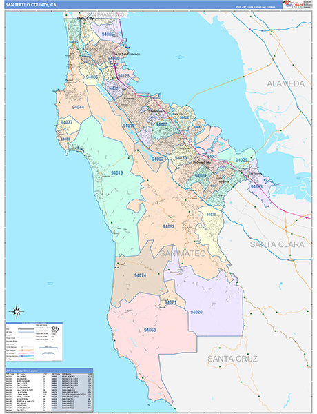 San Mateo County, CA Map Color Cast Style